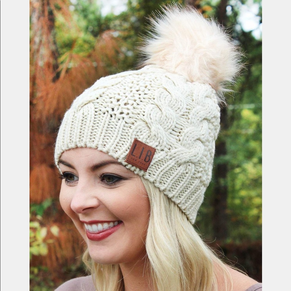 Frosty Days Ivory Pom Pom Beanie